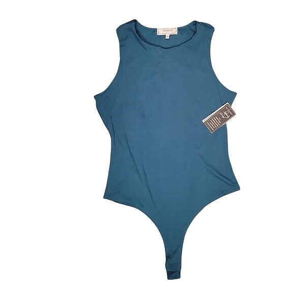 $5 SALE NWT No Comment Infinity Sculpt Teal Blue Thong Bodysuit Stretch L - Picture 1 of 4